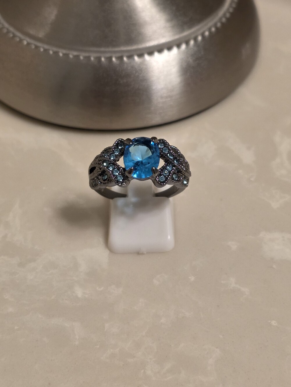 Gunmetal and Aquamarine Ring Size 10